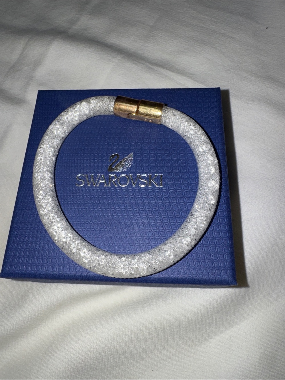 Swarovski White Crystal Tube Bracelet with Gold Clasp